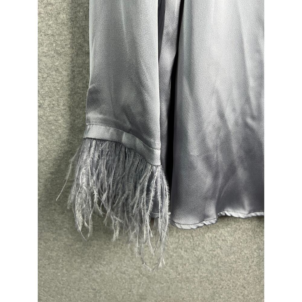 Entro NWT Satin Feathers Fringe Cuff Button Front Blouse – Size L - Picture 6 of 11